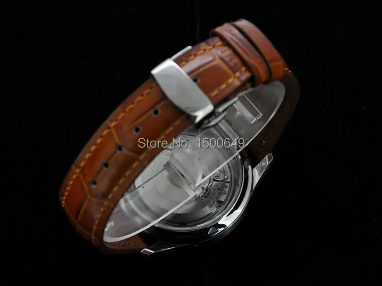 Мужские часы Parnis с черным циферблатом и автоматической пряжкой 43 мм | Наручные