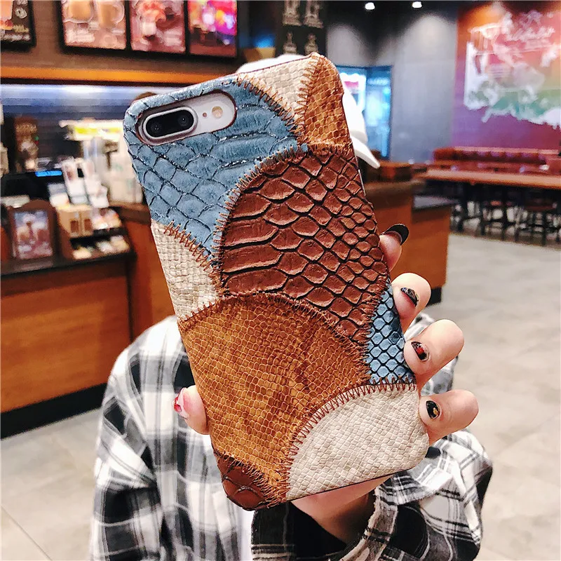 Чехол Из Искусственной Змеиной Кожи комбинированного цвета для iPhone X, 6, 6 S, 7, 8 Plus, кожаный жесткий чехол для iPhone 11 Pro, XS Max, XR, чехол для телефона, Fundas