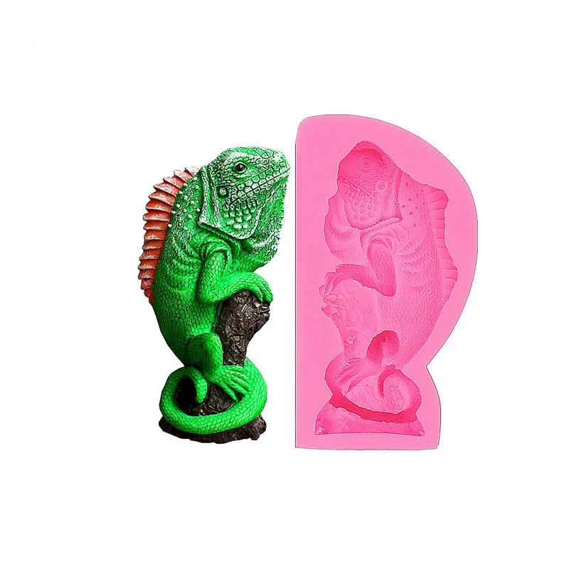 Pink Ящерица Гибкая силиконовая форма для использования со смолой, полимерными глинянами, помадкой, шоколадным сахаром, конфетами, жевательной пастой, пищевая форма геккон - Цвет: Pink