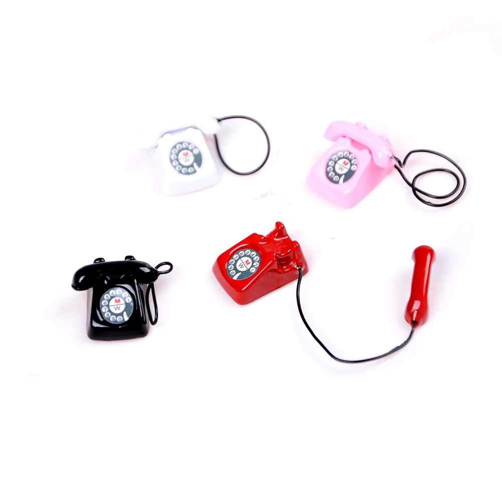 

1PCS 1/12 Dollhouse Miniature mini wired telephone Dollhouse Miniature Toy Kids Pretend Play Accessories