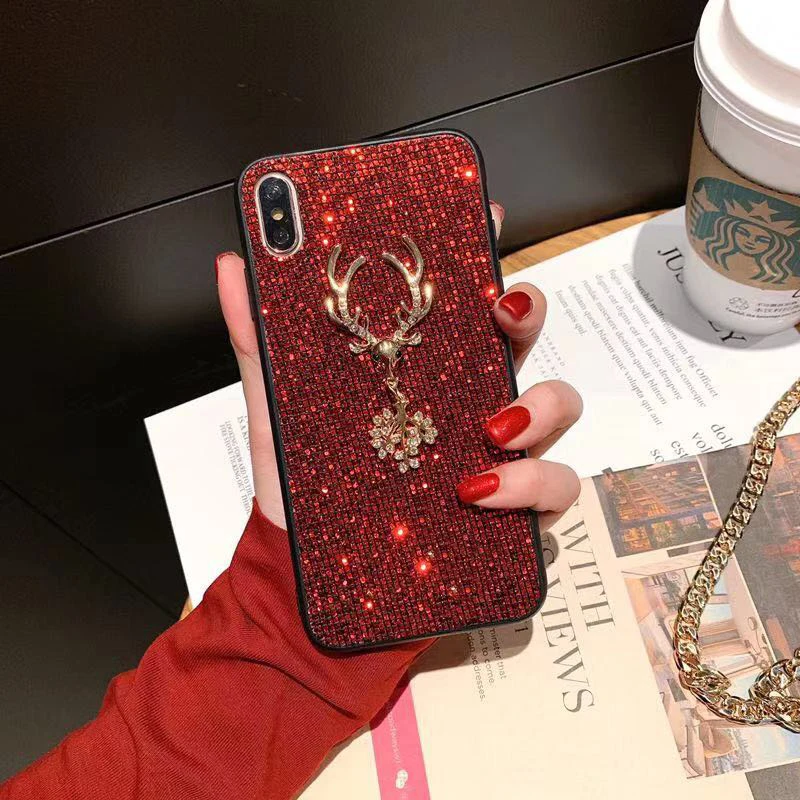 Fashion Brand Sequins Glitter Luxury Deer Golden Red Women Mobile Phone Cases for iPhone 6 6s 7 8 Plus X XR XS Max Covers Gifts |