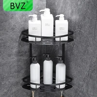 bvz wall mounted aluminum black bathroom shelf shower basket corner shelves kitchen storage shampoo holder bathroom accessories