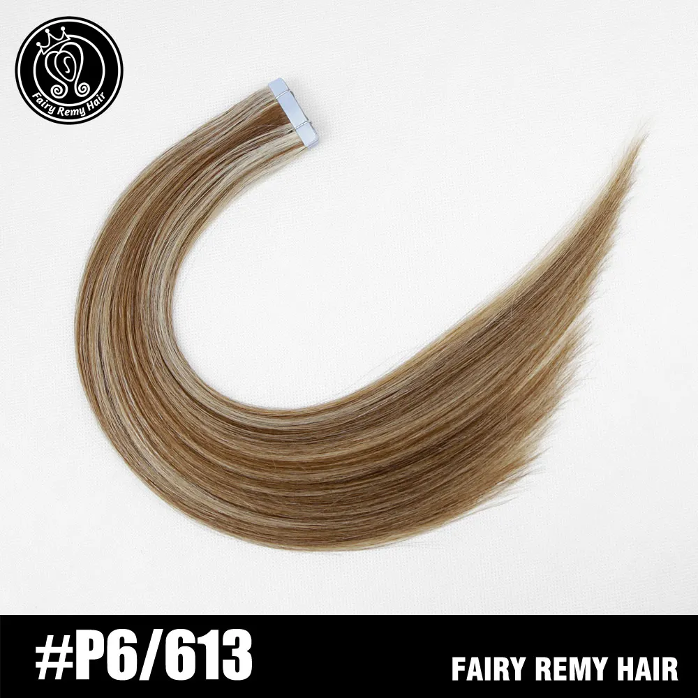 P6-613 Сказочные волосы remy на ленте, человеческие волосы для наращивания, 18 дюймов, натуральные волосы с неповрежденной кутикулой, на Клейкой Ленте, искусственная кожа, пряди для наращивания, невидимые, 40 г - Цвет: P6-613
