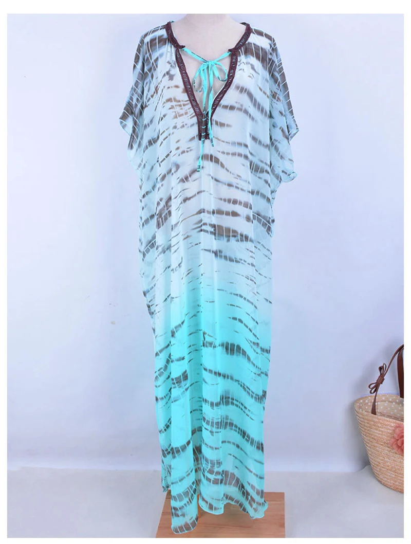 Fitshinling Tie dye Шифоновая туника пляжное Длинное Платье женское богемное праздничное большой размер парео макси платья для женщин сексуальная горячая распродажа