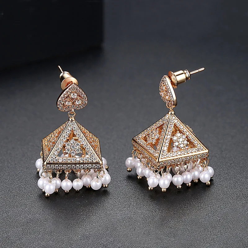 

Fashion refined AAA Cubic Zirconia Imitation Pearl fringe Tower Shaped chandelier Earrings Drop Earrings Women Jewelry