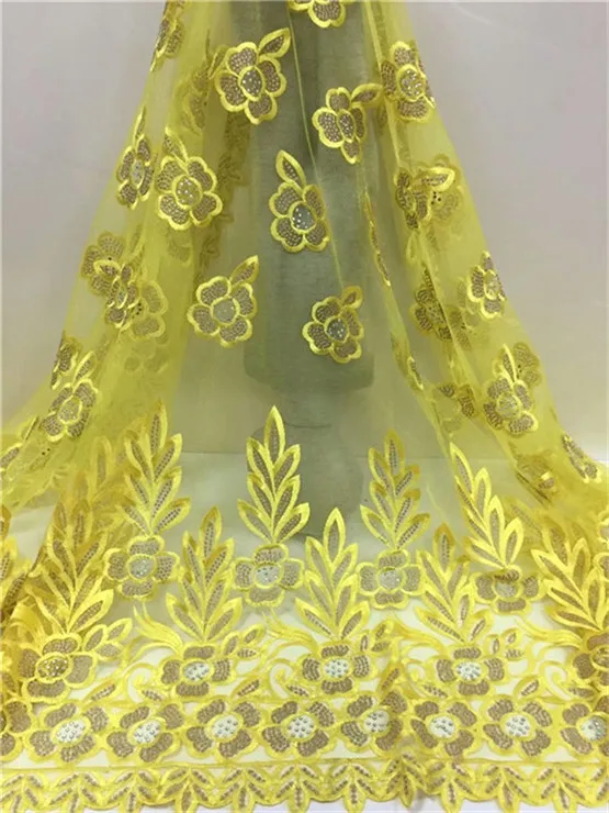 Hot sale embroidery stone lace fabric fushia yellow african with 5 yards royalbule net yf1023 | Дом и сад