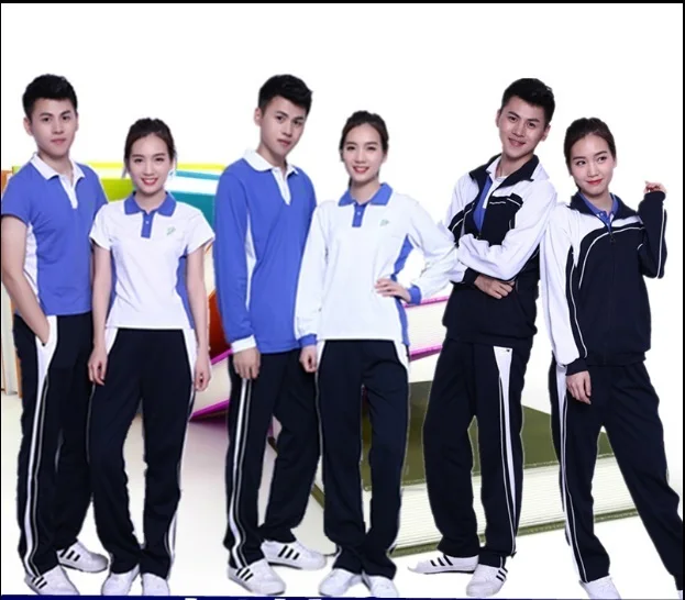

unisex High quality clothing Chinese style students wear cotton slim long and short sleeved blue white patchwork multiple suit
