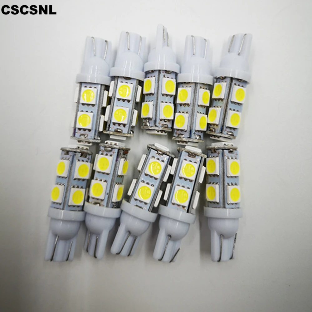 CSCSNL 100x светодиодный T10 W5W лампы 9SMD 5050 белого и синего цвета Авто Клин габаритные