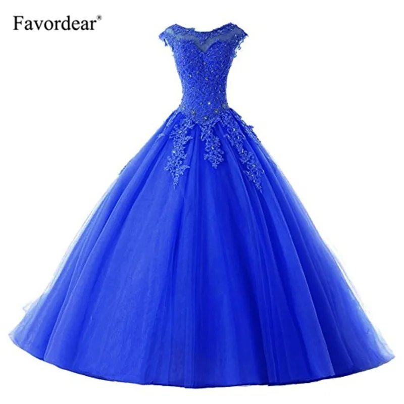 royal blue Favordear avordear Новая коллекция Quinceanera 15 лет Vestidos De 15 Anos Высокая шея Румяна Бальные платья - Цвет: royal blue