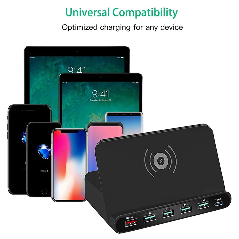 Беспроводная зарядная станция с несколькими устройствами USB 6-порт Qi устройство