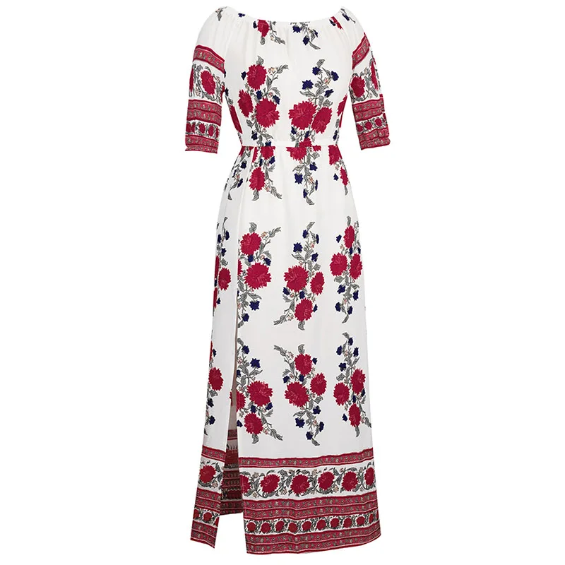 Timeson длинные Цветочный принт Макси халат Сплит Платье Лето 2017 г. женские