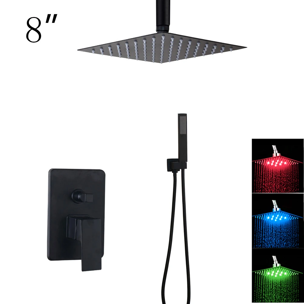 led 8inch shower set KEMAIDI ванная комната 2-way светодиодный смеситель для душа набор черный 3-функции 8 12 16 светодиодный смеситель для душа с дождевой насадкой ручные смесители для душа - Цвет: led 8inch shower set