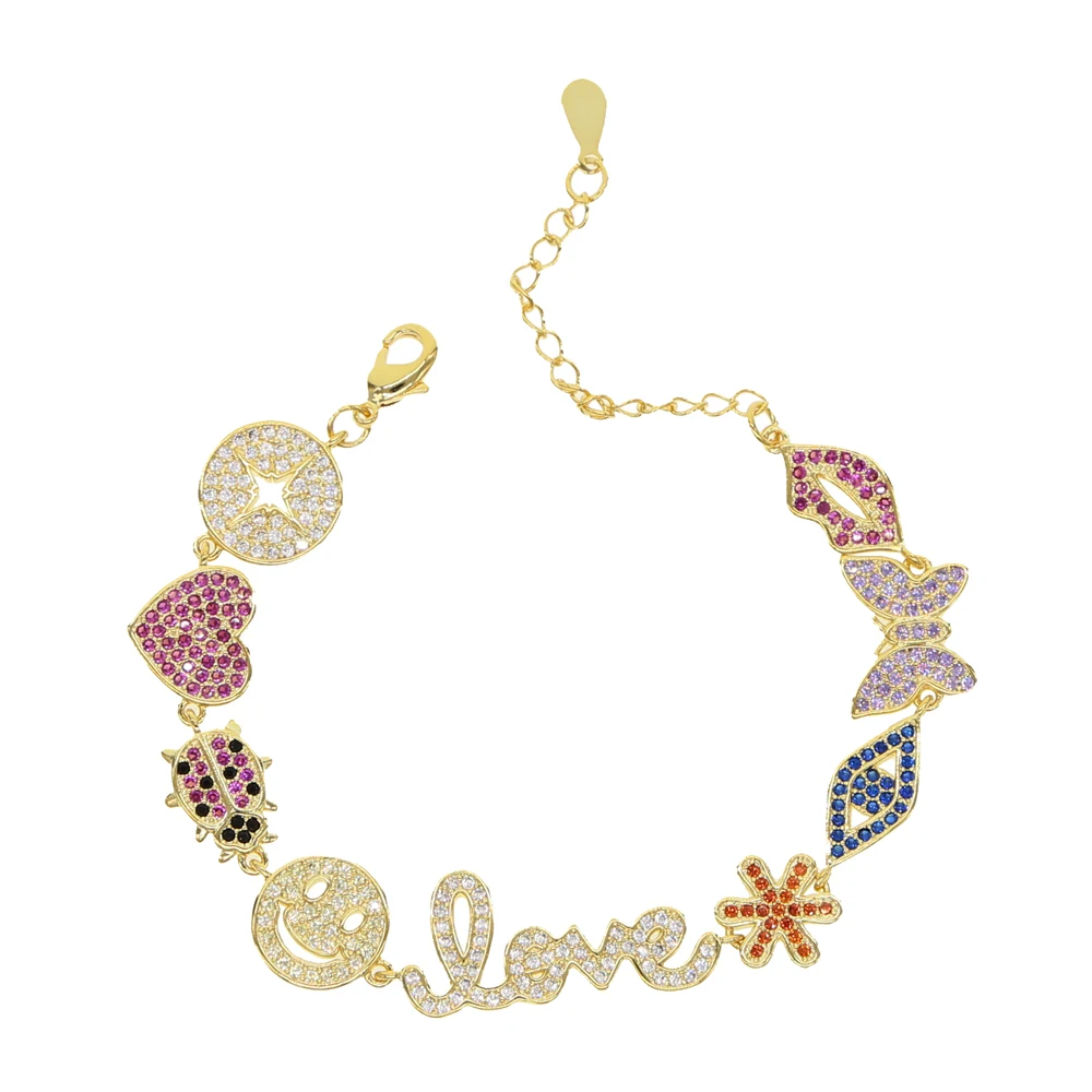 Лето Радужный cz проложили мульти Шарм колье ожерелья для женщин Леди Свадьба Короткое Колье улыбка глаз подвеска губы ювелирные изделия подарок