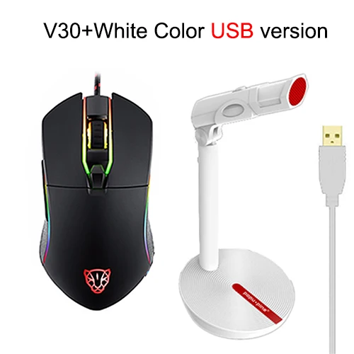Black n White USB Motospeed V30 мышь геймерская RGB программирующая игровая мышь оптическая мышь с подсветкой дышащий светодиодный USB микрофон для компьютерных игр - Цвет: Black n White USB