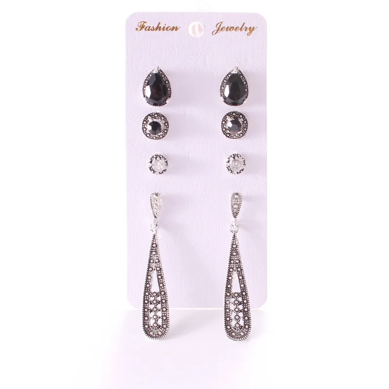 Женский винтажный Комплект сережек 4 пар/компл. серьги с кристаллами в богемном