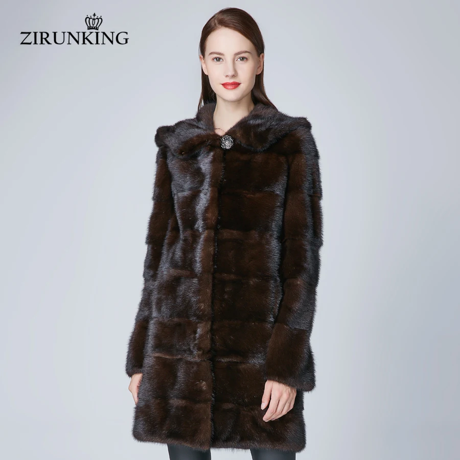 ZIRUNKING/женские пальто из натурального меха норки с капюшоном; женские теплые зимние парки из натурального меха Rea; модное пальто из меха норки со съемным воротником; ZC1866