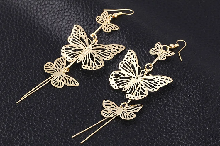 Винтаж Бабочки Долго Падение Висячие Серьги Для Женщин Свадебные Украшения 18 К