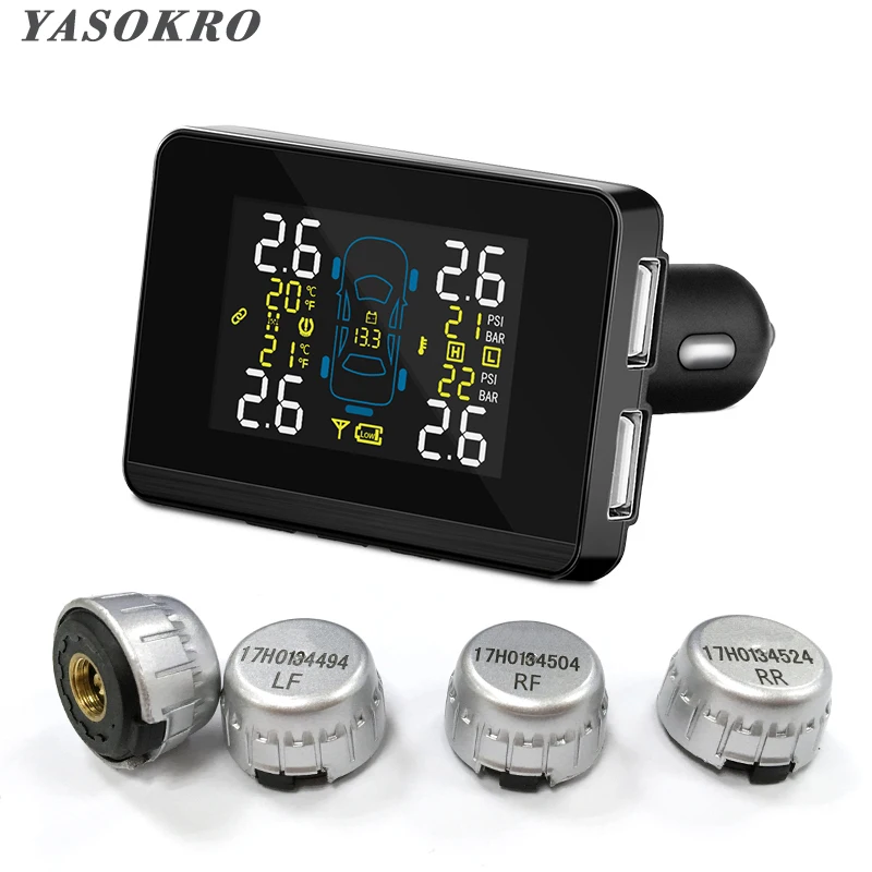 Автомобильный беспроводной TPMS монитор давления в шинах, двойной USB Автомобильное зарядное устройство для телефона gps с 4 внешними сменными датчиками батареи
