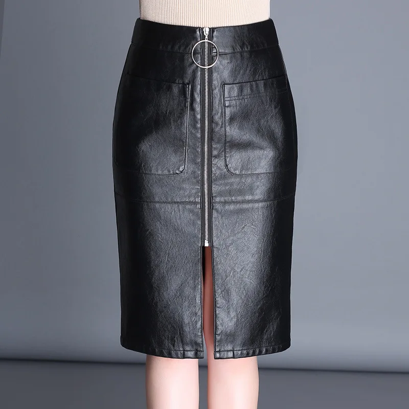 Кожаная женская Юбка До Колена Женская юбка миди осень 2017 новая мода высокая