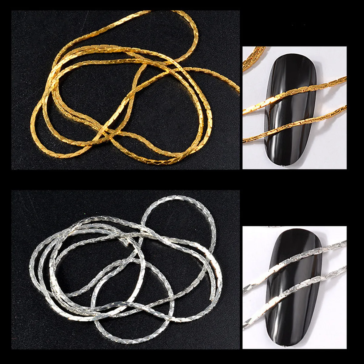 Premium Gold Silver Nail Thin Chain Flat Design for Gems Fashion Art Accessory Women Manicure Metallic Decorations Makeup | Красота и