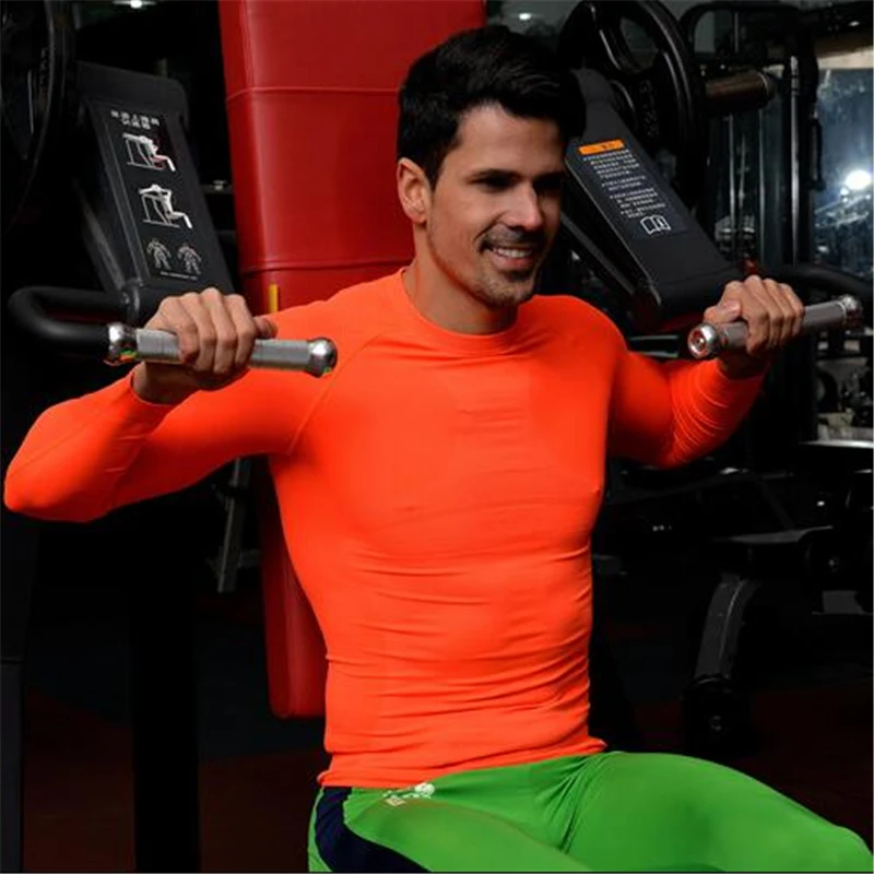 Мужские футболки для фитнеса с длинным рукавом базовый слой кожи обтягивающие