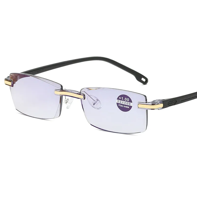 Rimless Reading Glasses Square Computer Blue Light Blocking Glasses Frameless Far Sight Eyeglasses Presbyopia Hyperop Eyewear - Цвет оправы: Черный