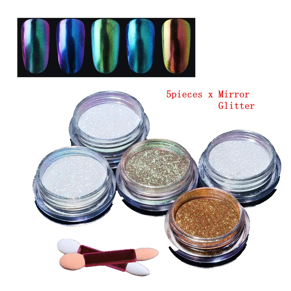 5pcs Nail Glitters Elite99, черный цвет, верхнее Базовое покрытие, зеркальный блеск для ногтей, пигмент, пудра, лак для ногтей, нужен Гель-лак для ногтей, грунтовка, Гель-лак - Цвет: 5pcs Nail Glitters