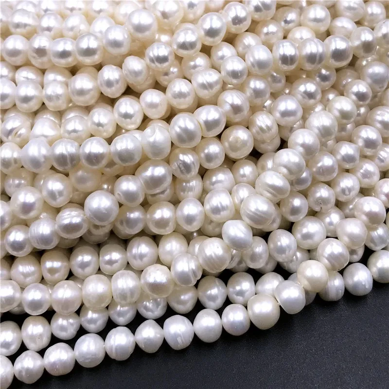 

Potato Round White Pearls Beads 7-8mm Natural Freshwater Baroque Pearls for Necklace Bracelet Jewelry Making 14" Wedding DIY