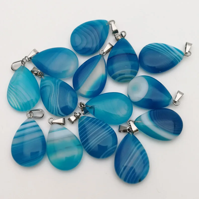 

Wholesale fashion 12PCS natural Blue onyx striped stone pendants charms water drop pendant for Necklaces jewelry making