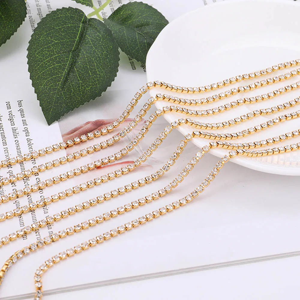 Gold White 2 метра, сделай сам, золотой мотив, носороги для одежды, стразы, серебряная цепочка, стразы, отделка клеем, наклейки для ногтей, аксессуары для шитья - Цвет: Gold White