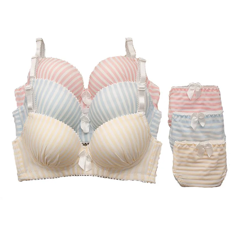 

Striped Bras Set For GirlsTraining Bra Set Breathable Girl Underwear Child Bras+Briefs Soft Cotton Girl Teenage Underwear set