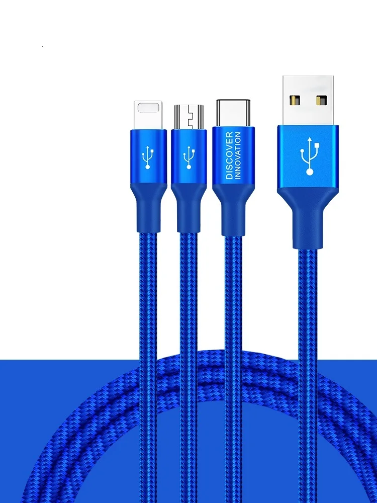 NILLKIN Универсальный нейлоновый плетеный 3 в 1 быстрый USB кабель для зарядки с адаптером для iPhone Lighting type C Micro USB разъем