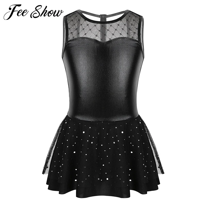 Kids Girls Shiny Metallic Mesh Splice Glitters Ballet Tutu Dress Ballerina Gymnastics Leotard Girl Stage Dance Costumes | Детская одежда