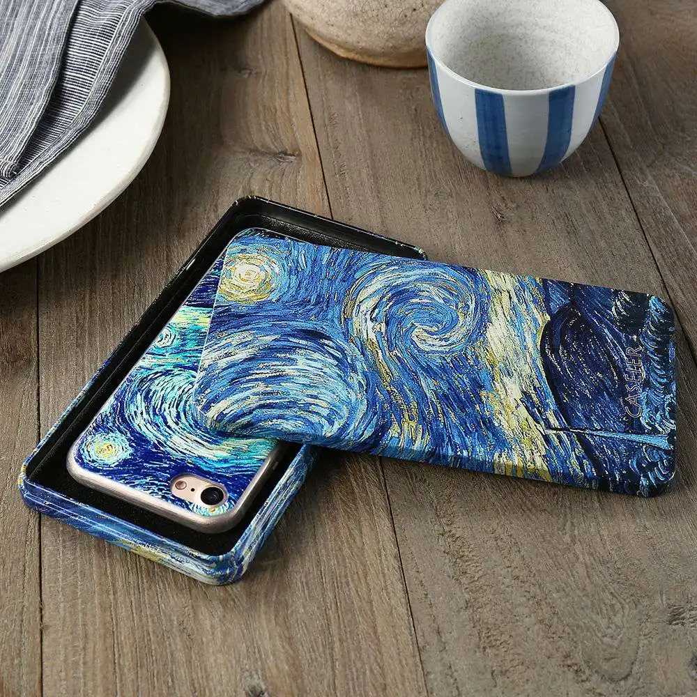 CASEIER Starry Night Phone Case + Gift Box For iPhone 5 6 7 8 Plus X Emboss Patterned Cover New Year Unique Funda Capinha |