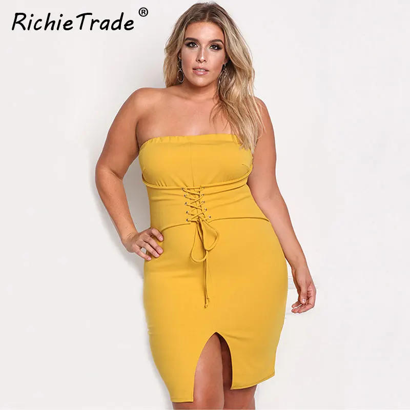Женское платье без рукавов RICHIETRADE желтое однотонное большого размера бретелек на