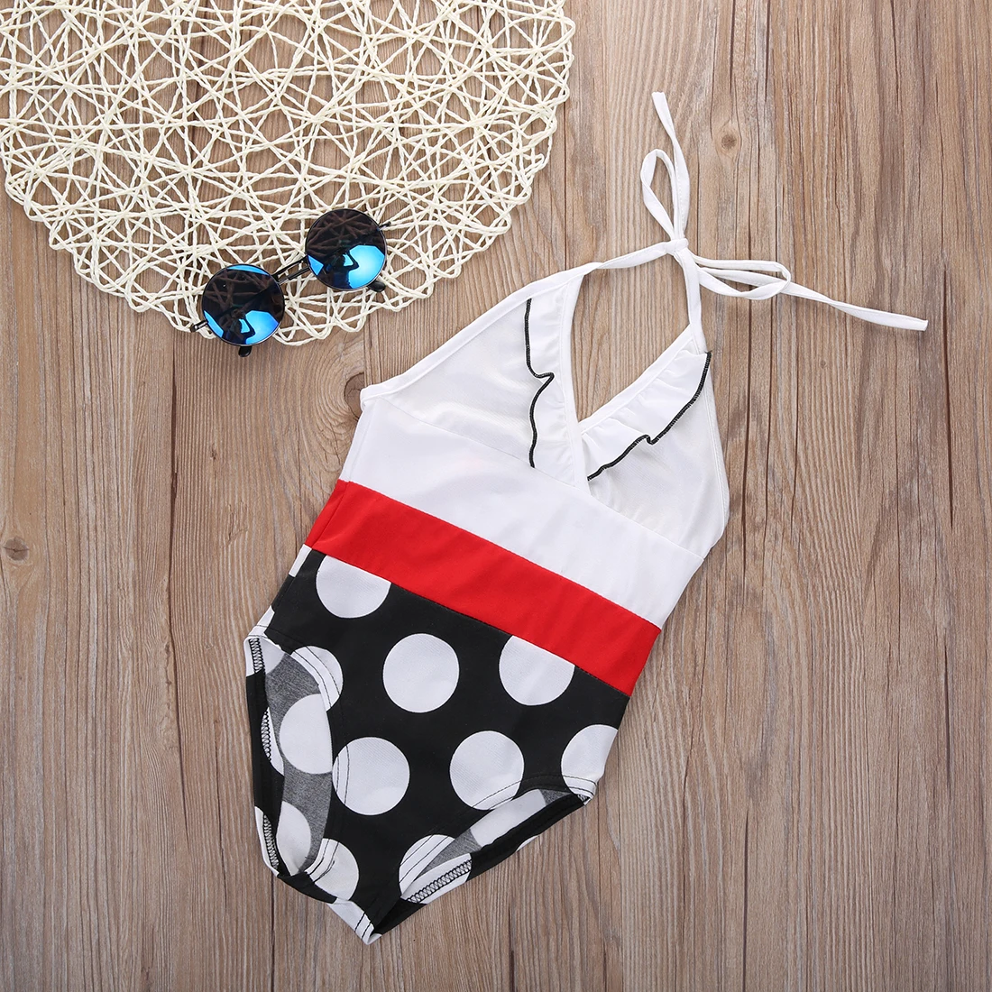 Цельный купальник в крупный горошек для девочек купальный костюм бикини пляжа От