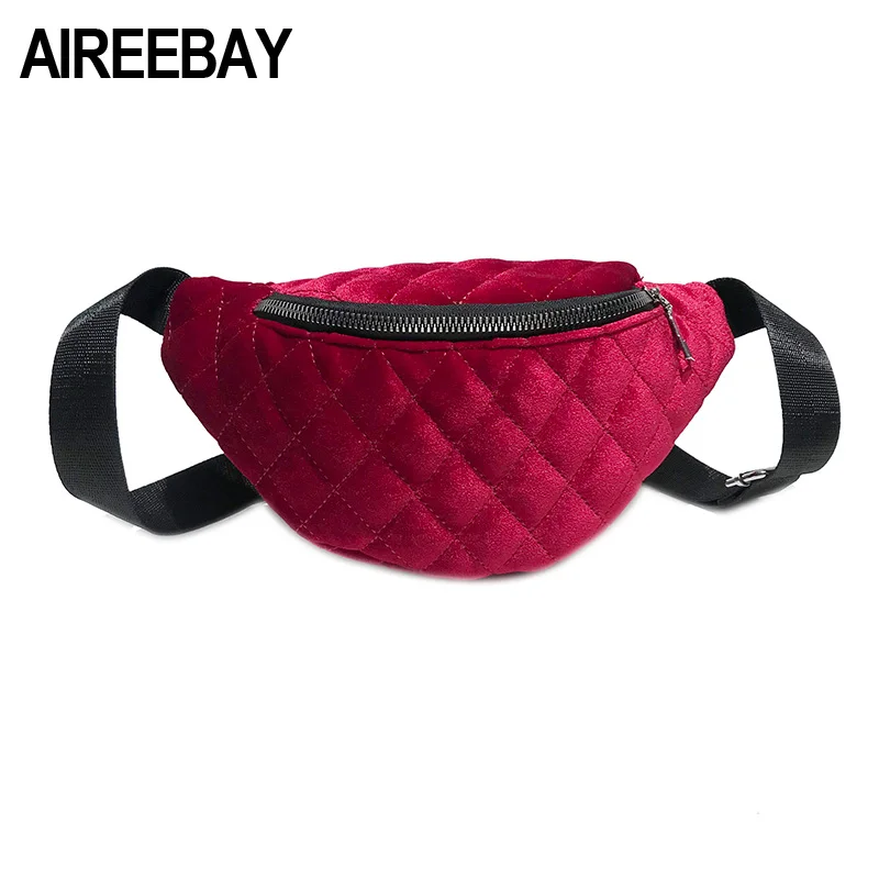 AIREEBAY, Женская бархатная поясная сумка,, брендовая, модная, на плечо, черная, на грудь, сумка для леди, красный пояс для живота, сумка на талию, сумки через плечо