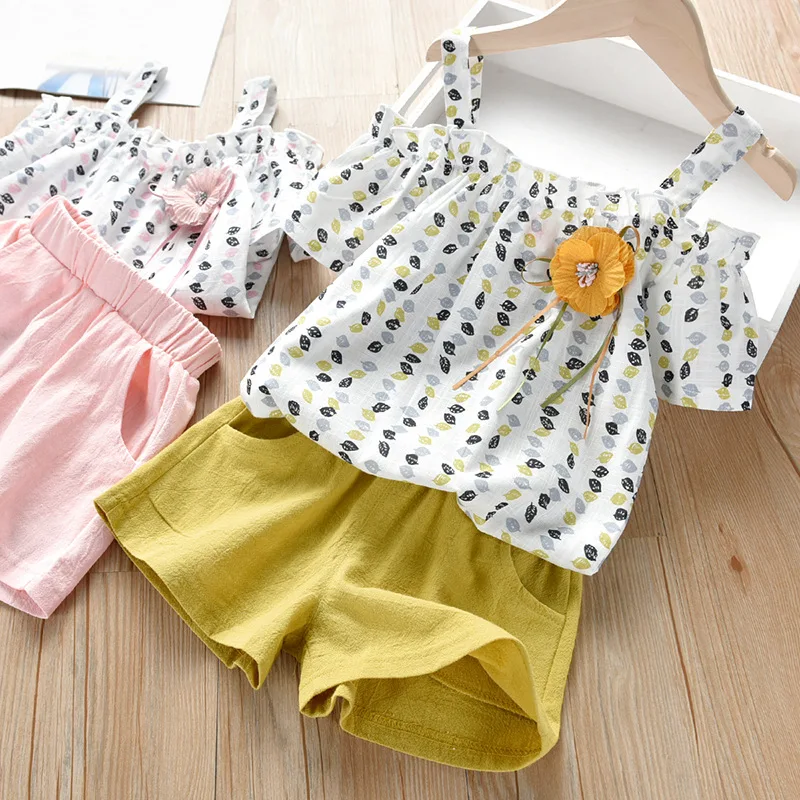 2 шт. хлопковая рубашка на одно плечо и шорты для девочек | Мать ребенок