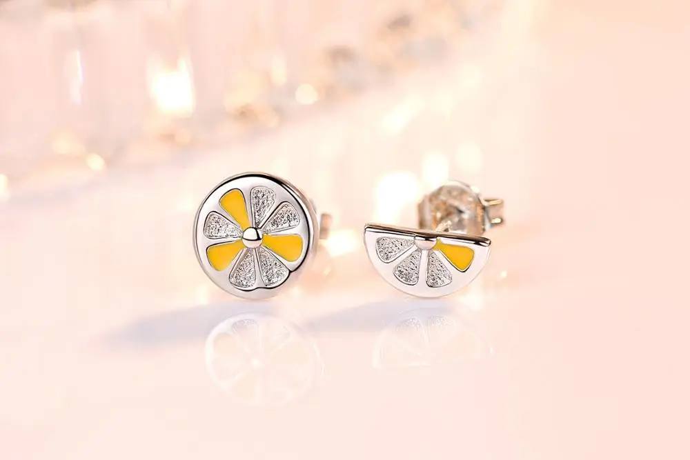 

New arrival trendy lemon fruit 925 sterling silver ladies stud earrings jewelry female birthday gift anti allergy drop shipping