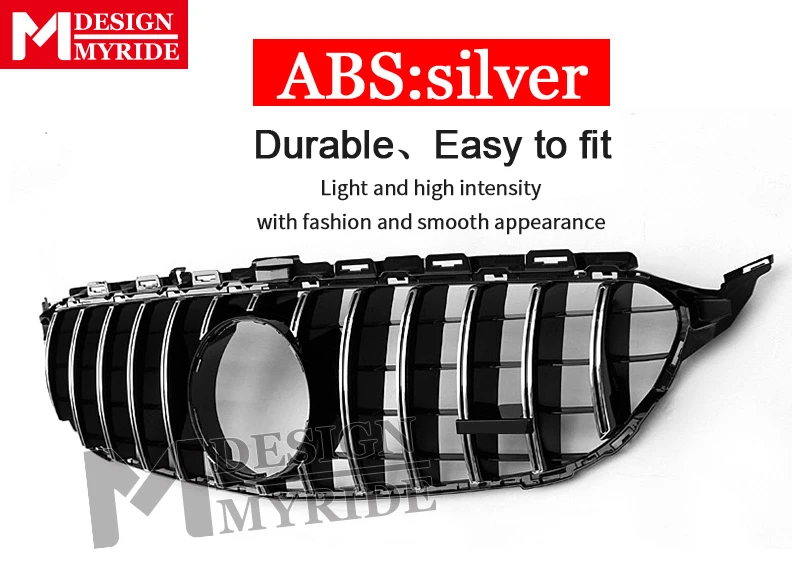 W205 GTS Style ABS Silver Front Grilles For C-Class C180 C200 C250 Sport without Camera Hole Bumper Grille 2015-in | Автомобили и