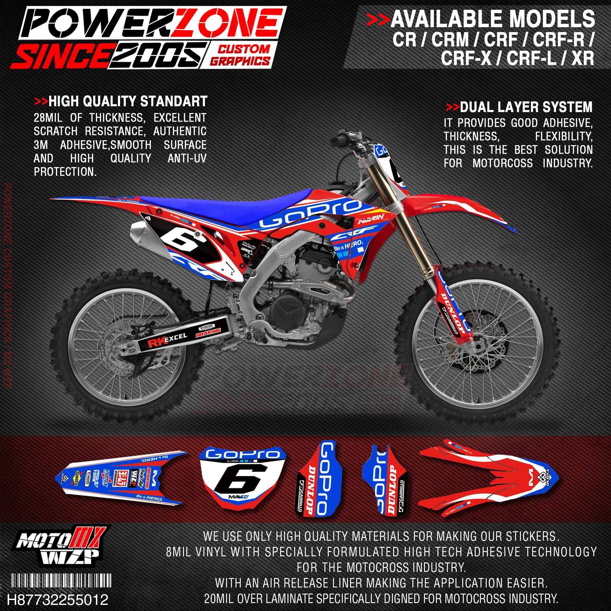 Персонализированные графические фоны PowerZone Team наклейки 3M Набор наклеек для HONDA