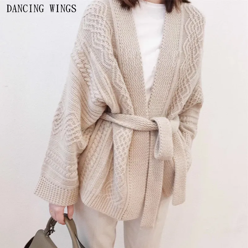 

High Quality Autumn Women Cashmere Cardigans Black Apricot Sexy V Neck Loose Knitted Sweater Coat Thicken