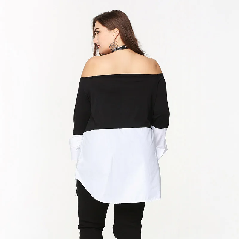 Хит женская футболка топ вырез лодочкой голая плечи длинный рукав модный хлопок