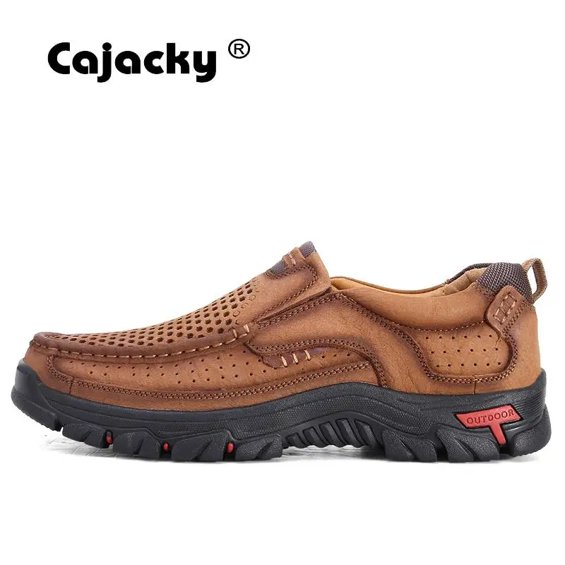 Cajacky High Quality Designer Men Shoes Genuine Leather Casual Slip On Full Grain Zapatos Hombre Summer Hollow | Обувь