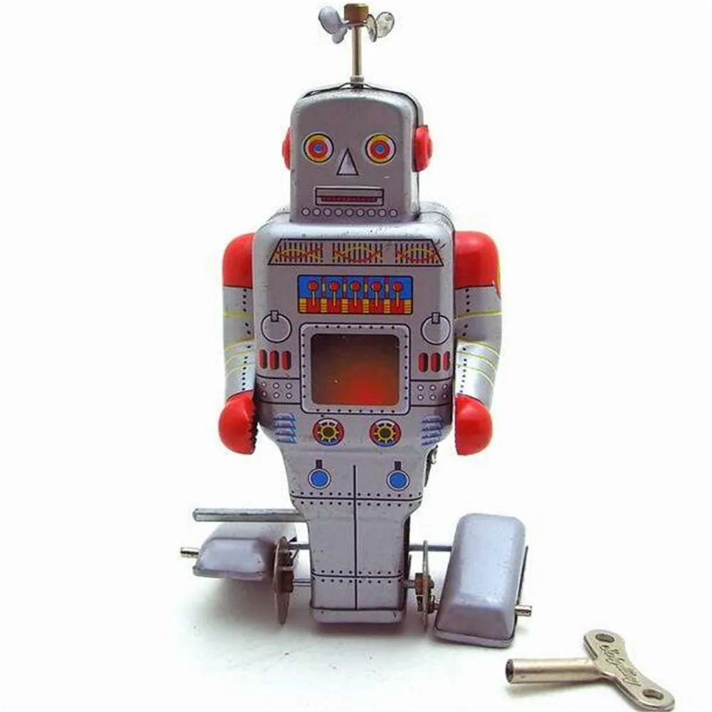 Классические оловянные заводные игрушки модель робота ветрозащитная оловянная