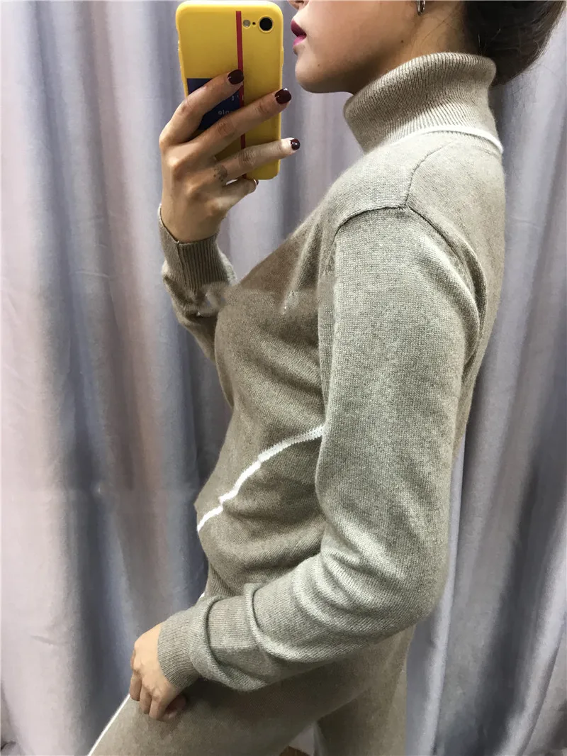 2020 Turtleneck Hot Sale Cashmere Suit High Collar Long Sleeve Pullover Sweater Casual Feet Trousers Fashion Two-piece Female |