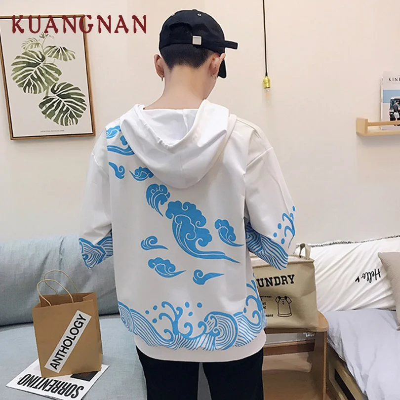 KUANGNAN мужские толстовки Harajuku белая толстовка мужская Японская уличная одежда