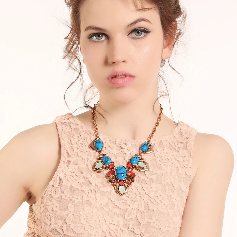 Hyperbole Colorful Blue Uneven Epoxy Resin Pllished Druzy Big Oval Choker Necklace Bohemia Luster Geometric Fashion Jewelry | Украшения и