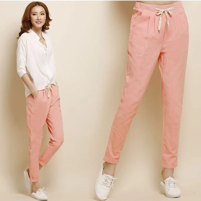 Pants women casual Full length pantalones Drawstring elastic waist pants solid women leisure Trousers DL1010