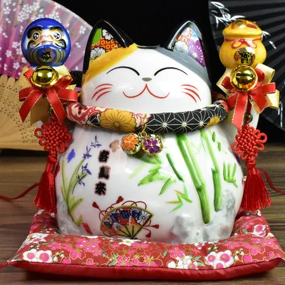 Белый Японский счастливый кот Копилка удача Кот фэн-шуй ремесло Maneki Neko керамическая копилка для кошки домашнее украшение рабочего стола R1953 - Цвет: Белый